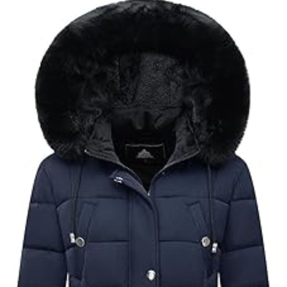 Women Waterproof Long Winter Coat Thickened Navy Alternative Puffer Jacket